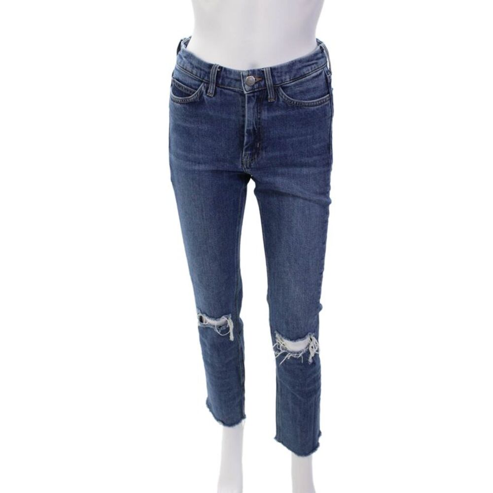 MiH Jeans Womens High Rise Distressed Slim Straight Leg Jeans Blue Size 25
